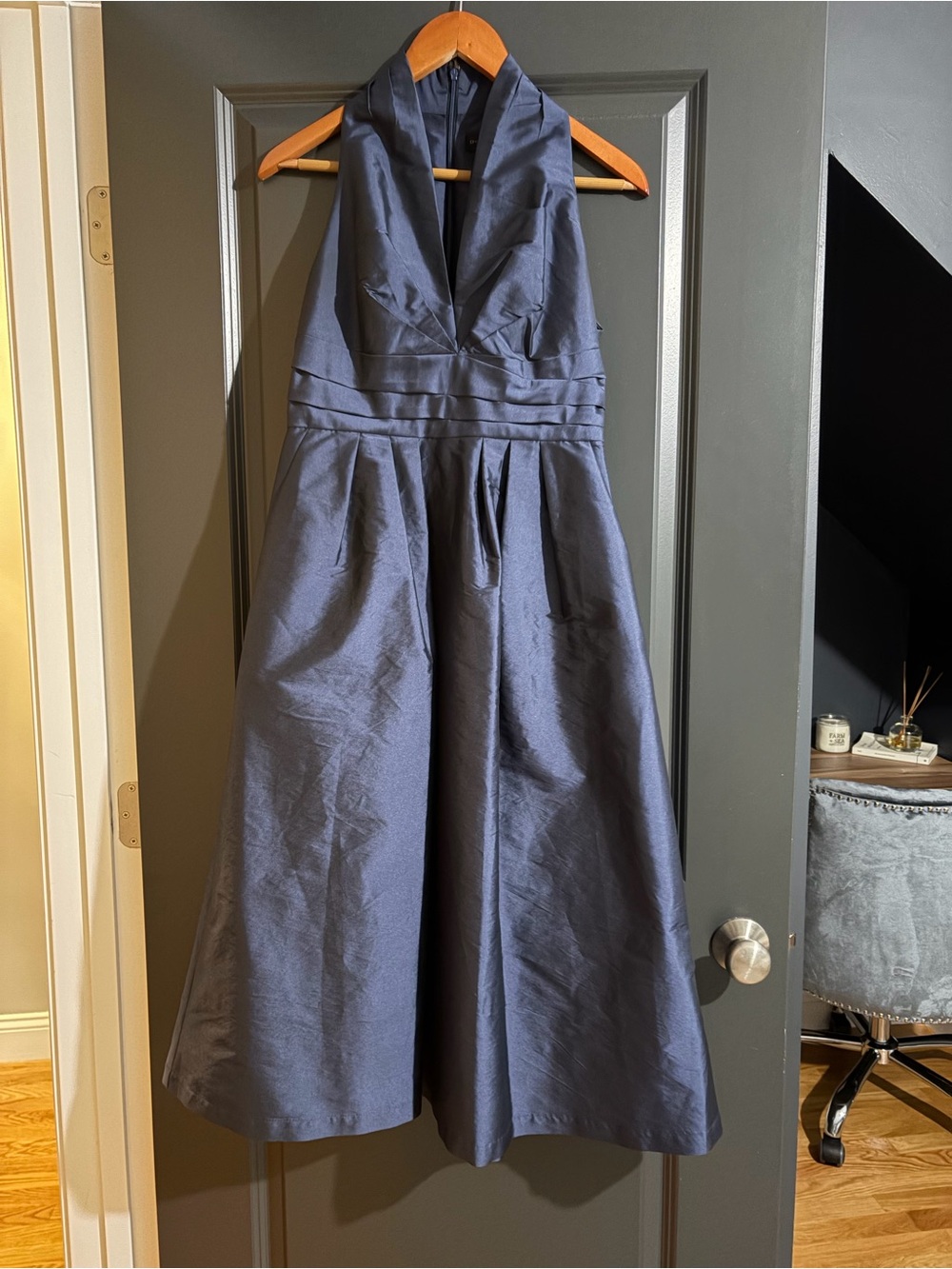 Donna Karan New York Navy Halter Taffeta Midi Dress Size 4